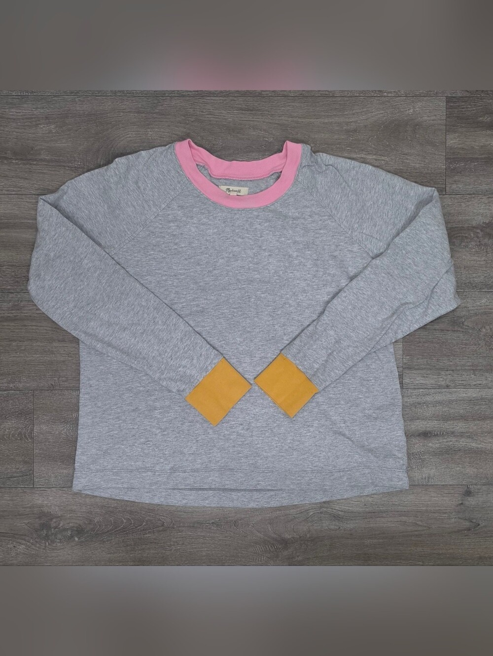 Gray Sweatshirt with Pink Collar & Mustard Cuffs